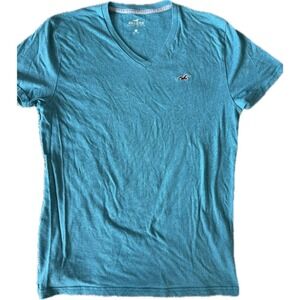 Hollister Mens V Neck T Shirt Short Sleeve Teal Casual Top - Small